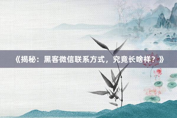 《揭秘：黑客微信联系方式，究竟长啥样？》